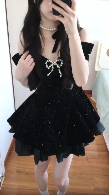 Sexy Ball Gowns Off The Shoulder Black Velvet Short Prom 8Th Grade Homecoming Dress Summer Middle School Hoco Dresses 6Th Grade Graduation Outfits