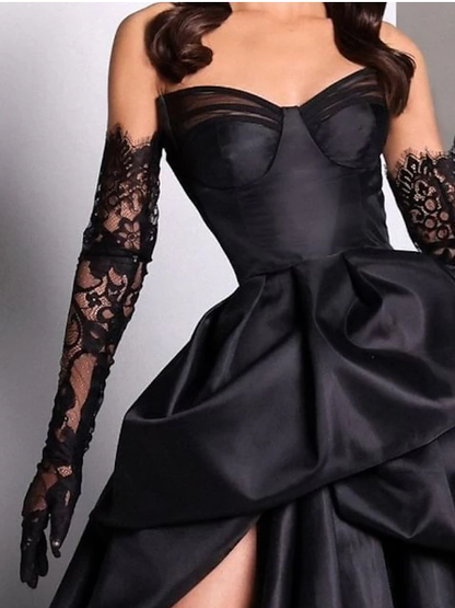 Sexy Ball Gowns Strapless Burgundy Long Slit Prom Dress