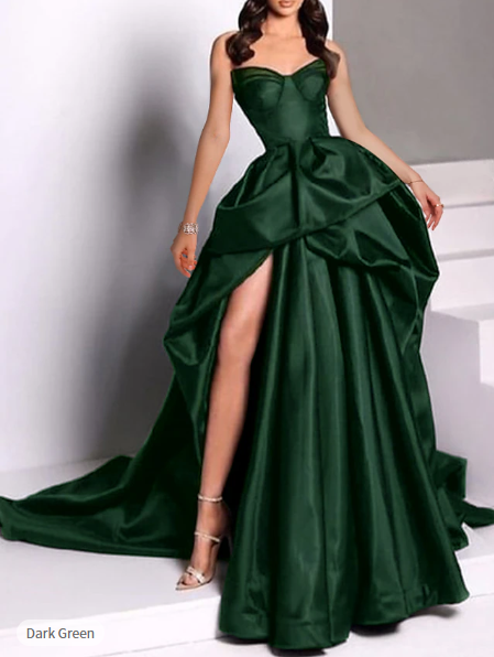 Sexy Ball Gowns Strapless Burgundy Long Slit Prom Dress