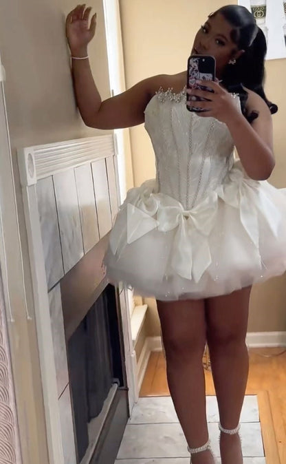 Sexy Ball Gowns Strapless White Tulle Short Summer Birthday Dress Hoco Dress Birthday Outfit 18Th Birthday Mini Prom Dresses