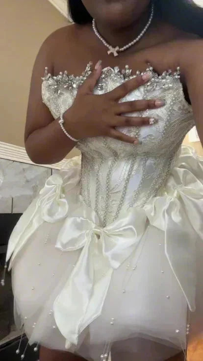 Sexy Ball Gowns Strapless White Tulle Short Summer Birthday Dress Hoco Dress Birthday Outfit 18Th Birthday Mini Prom Dresses