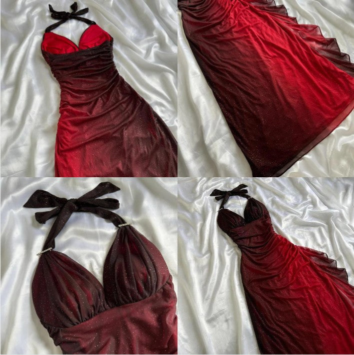 Shiny Chiffon Halter Sheath Prom Dresses For Prom&Birthday Elegant Blue Prom Gown