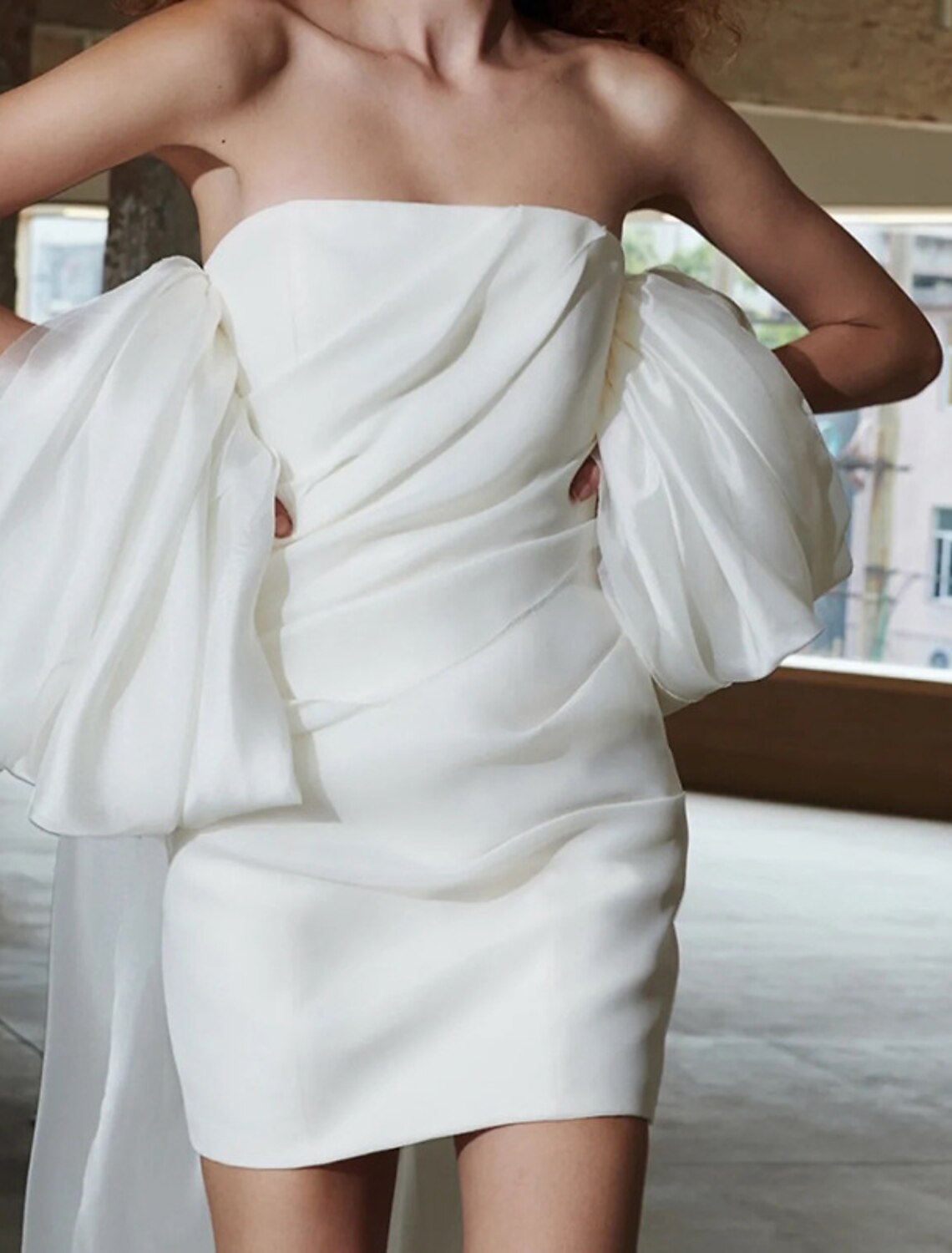 Sheath/Column Party Wear Short/Mini Half Sleeve Off Shoulder Tulle with Bow(s) Homecoming Dresses