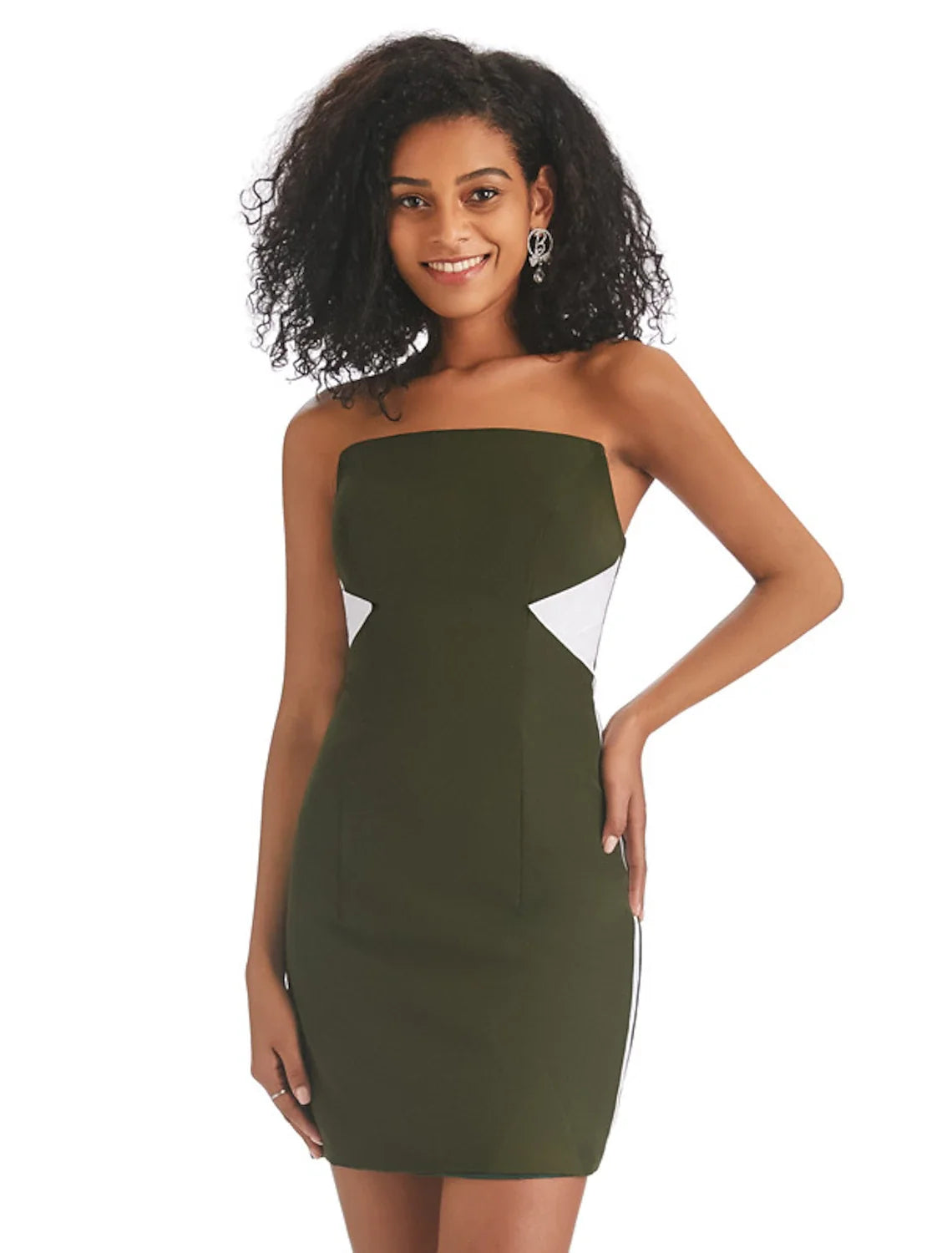 Sheath / Column Homecoming Dresses Color Block Dress Graduation Birthday Short / Mini Sleeveless Strapless Fabric with Fringe 2025