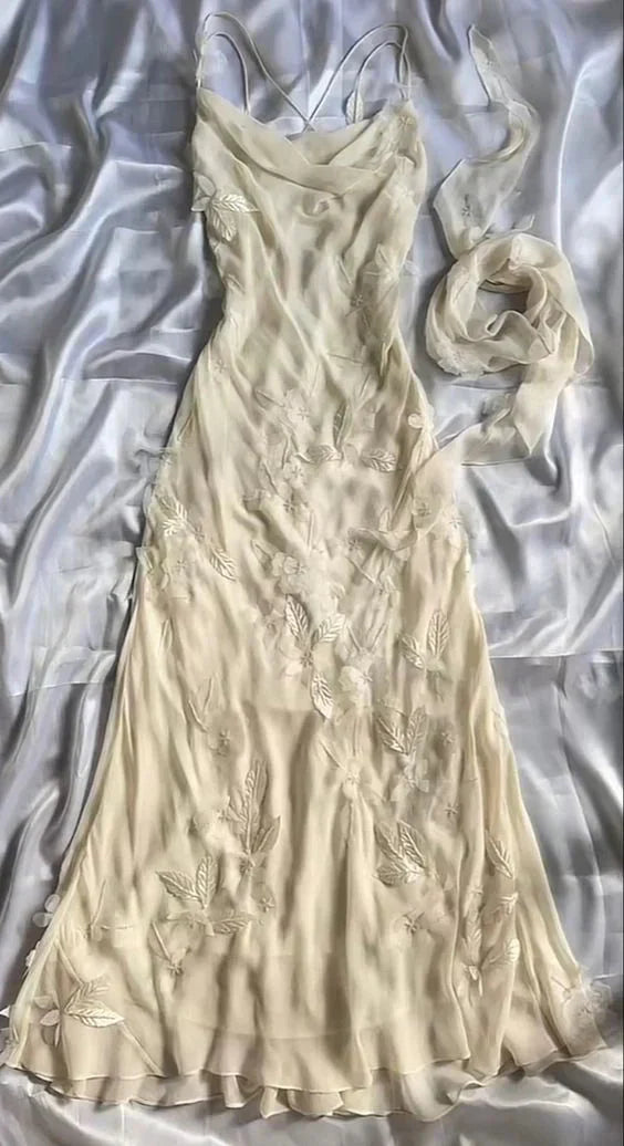 Yellow Exquisite Beaded Spaghetti Strap A-Line Chiffon Long Prom Gowns Ball Gowns