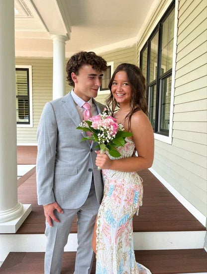 White Gorgeous Shiny Exquisite Beaded Spaghetti Strap Sequined Backless Long Chiffon Ball Gowns Prom Dress Prom Gowns Holiday Prom Dresses