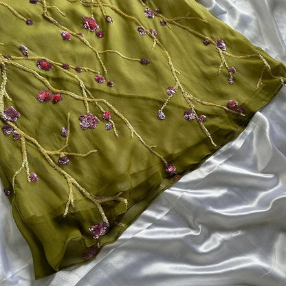 Yellow Green Gorgeous Exquisite Vintage Embroidered Spaghetti Strap Long Ball Gowns Prom Dresses Prom Gowns