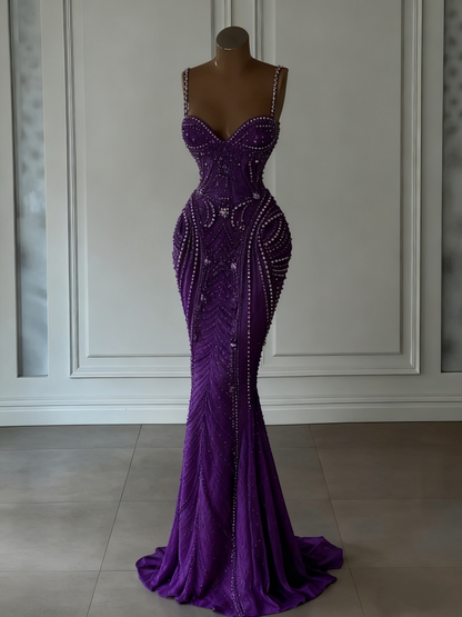Sparkly Mermaid Spaghetti Straps White Sequin Beaded Wedding Dress Long Bridal Gowns Wedding Dresses