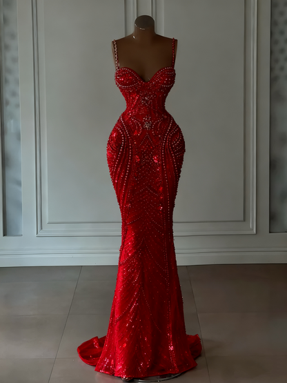 Sparkly Mermaid Spaghetti Straps White Sequin Beaded Wedding Dress Long Bridal Gowns Wedding Dresses