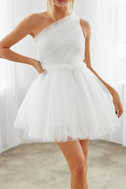 A-shaped one shoulder sheer short Homecoming Dresses