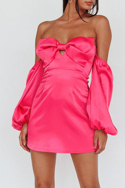 Detachable sheath/column sleeves with cute bow short Homecoming Dresses