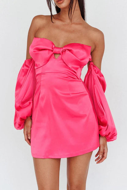 Detachable sheath/column sleeves with cute bow short Homecoming Dresses