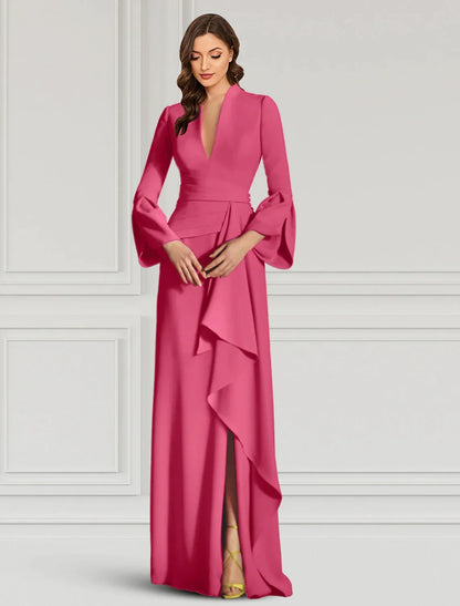 heath Evening Gown Elegant Black Dress Formal Cocktail Party Dress Floor Length Long Sleeve V Neck Fall Wedding Guest Fabric with Ruffles