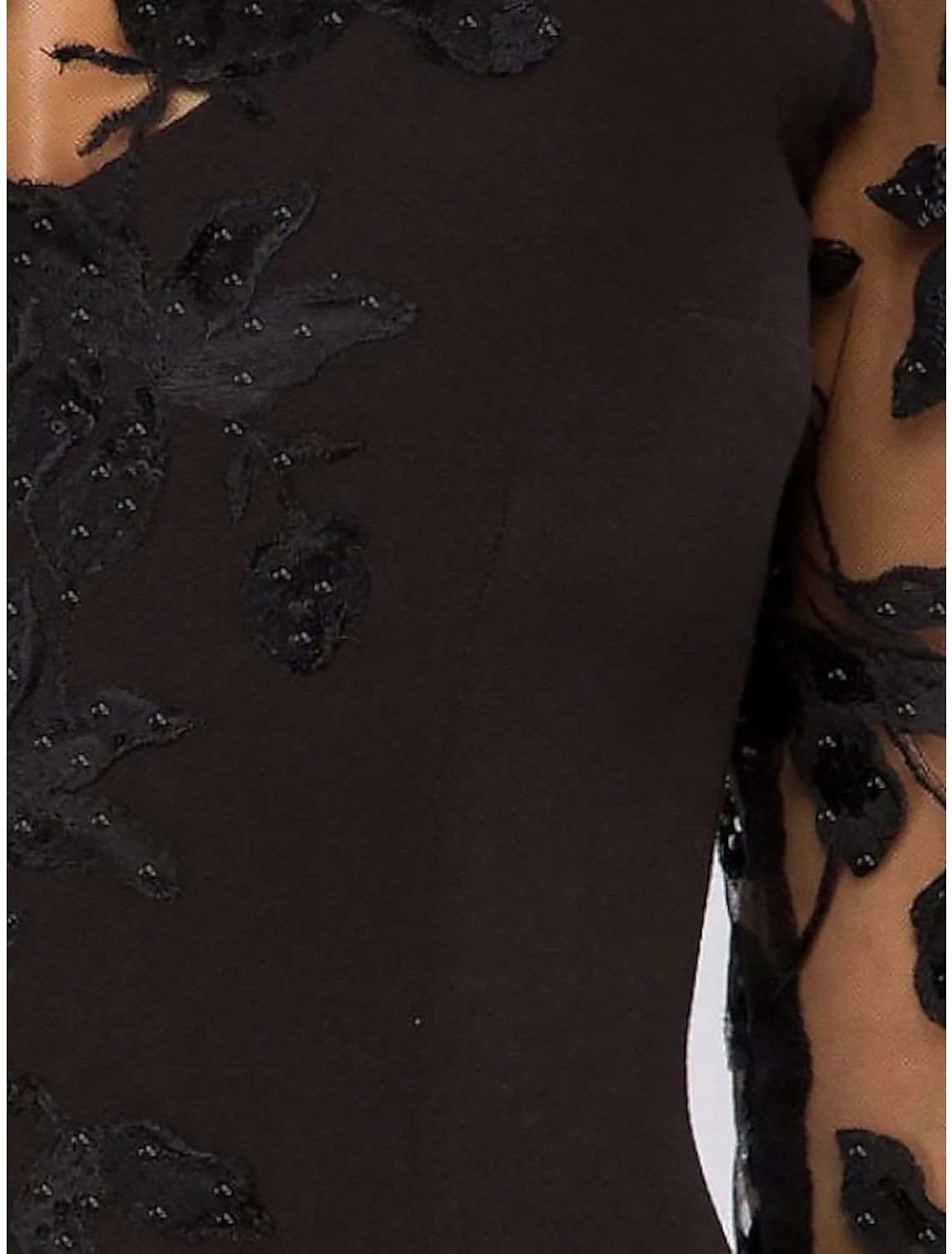 Mermaid Evening Gown Elegant Black Dress Wedding Guest Fall Floor Length 3/4 Length Sleeve Jewel Neck Satin with Bow(s) Beading Appliques 2026
