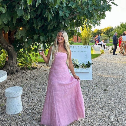 Strapless Pink Long Prom Dresses Prom Gowns