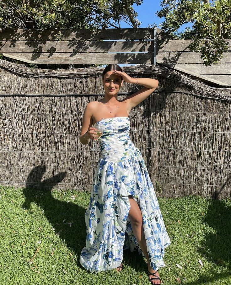 Strapless Print Floral Long Prom Dresses Prom Gowns