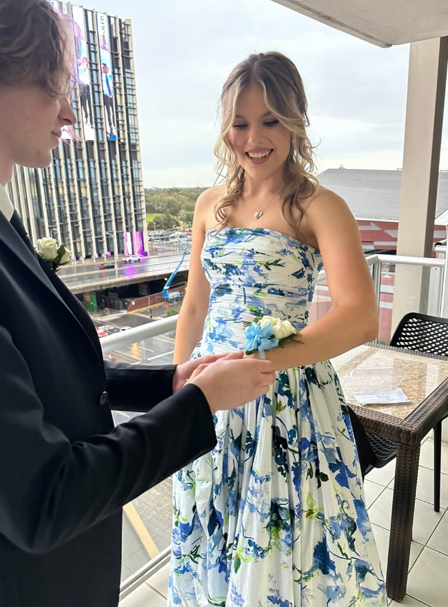 Strapless Print Floral Long Prom Dresses Prom Gowns