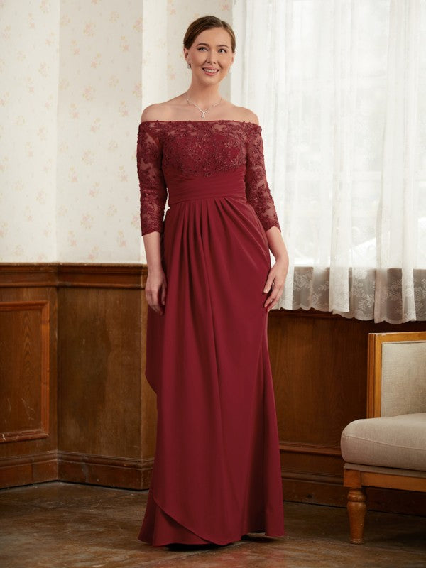 A-Line/Princess Crepe Lace Off-the-Shoulder 3/4 Sleeves Floor-Length Mother of the Bride Dresses