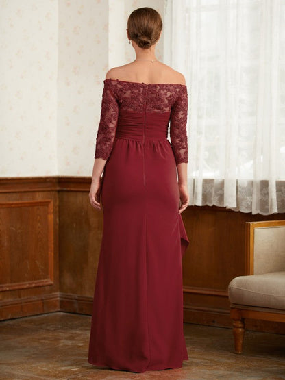 A-Line/Princess Crepe Lace Off-the-Shoulder 3/4 Sleeves Floor-Length Mother of the Bride Dresses