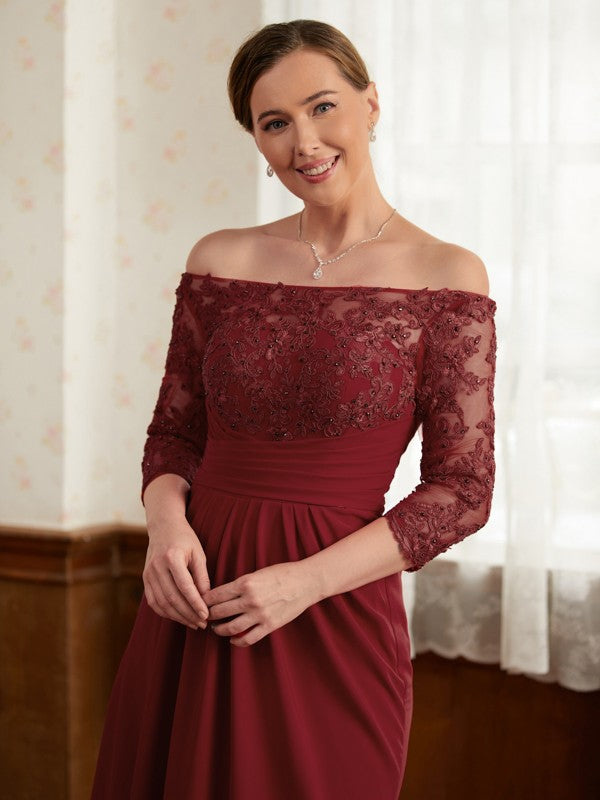 A-Line/Princess Crepe Lace Off-the-Shoulder 3/4 Sleeves Floor-Length Mother of the Bride Dresses