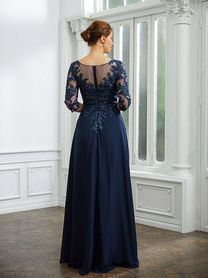 A-Line/Princess Chiffon Applique V-neck 3/4 Sleeves Floor-Length Mother of the Bride Dresses