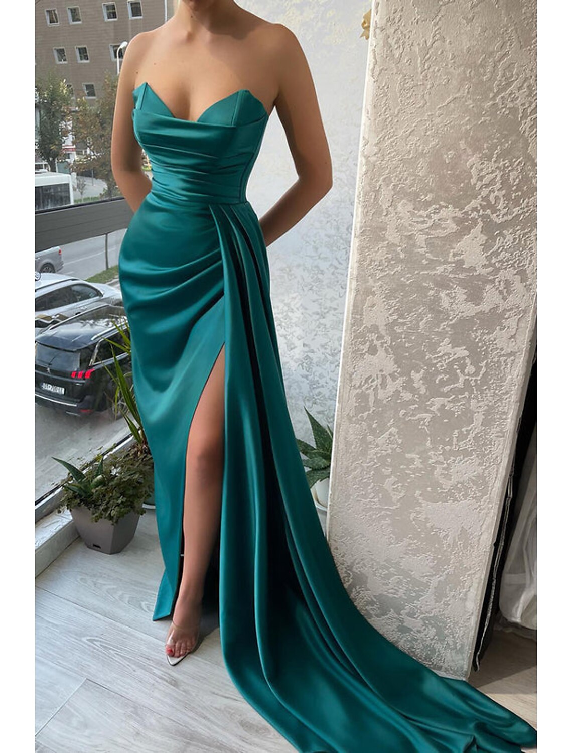 Mermaid Party Dress Evening Gown Sexy Dress Wedding Wedding Reception Court Train Sleeveless Strapless Satin with Ruched Slit 2026