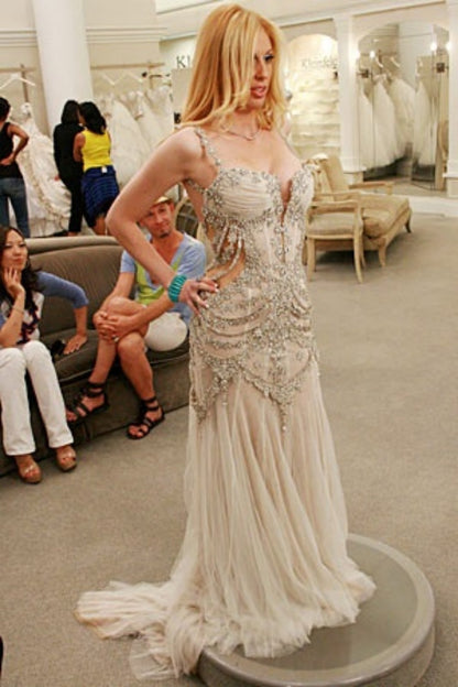 Girlhomeshops--Ivory white wedding dress exquisite beaded long open back tulle prom dress wedding dress gh5468