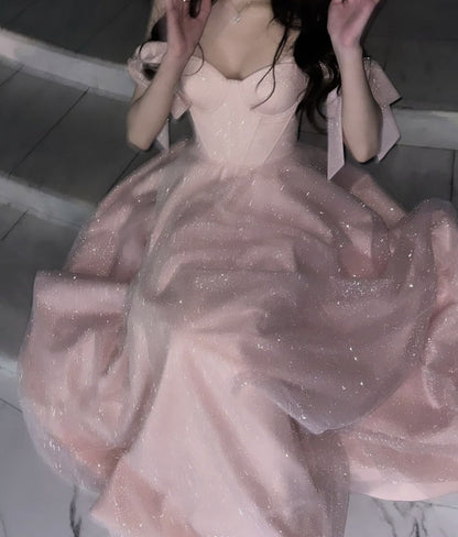 Pink Shiny Elegant Back lace Up Long Evening Gown gh6776