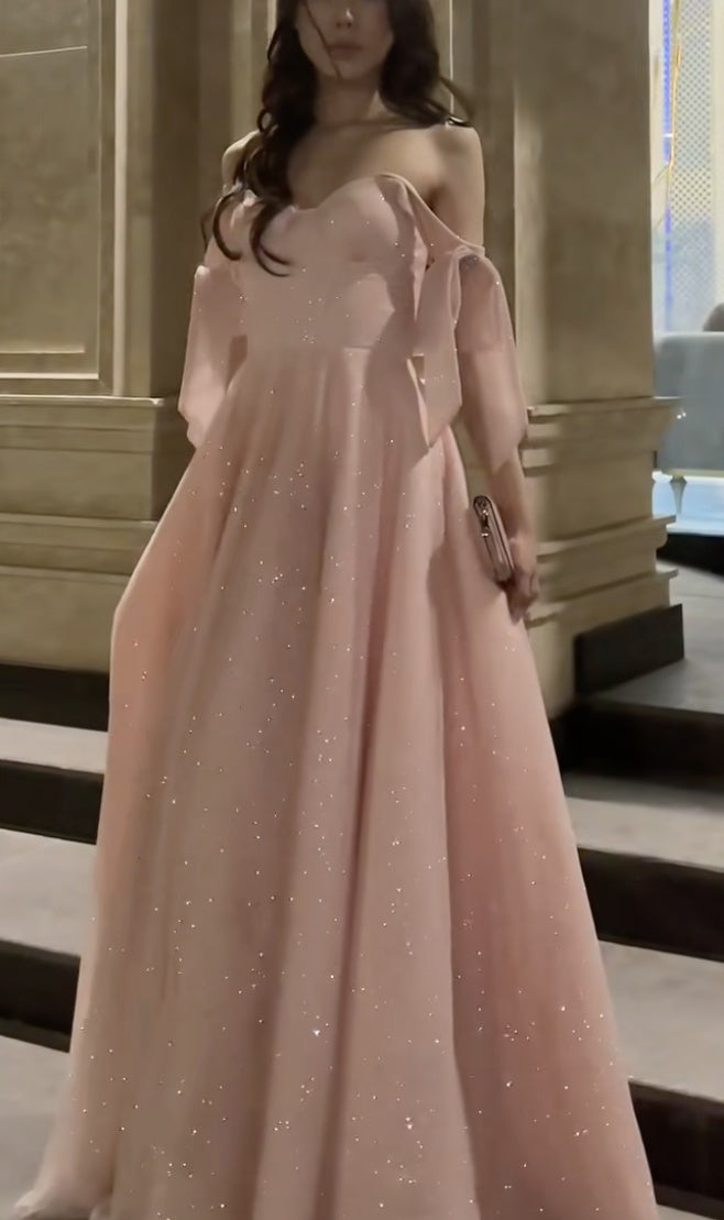 Pink Shiny Elegant Back lace Up Long Evening Gown gh6776
