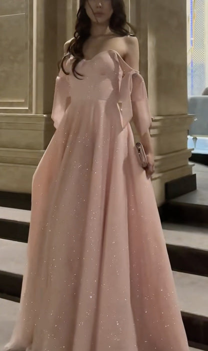 Pink Shiny Elegant Back lace Up Long Evening Gown gh6776