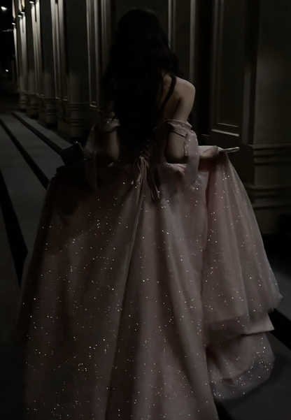 Pink Shiny Elegant Back lace Up Long Evening Gown gh6776
