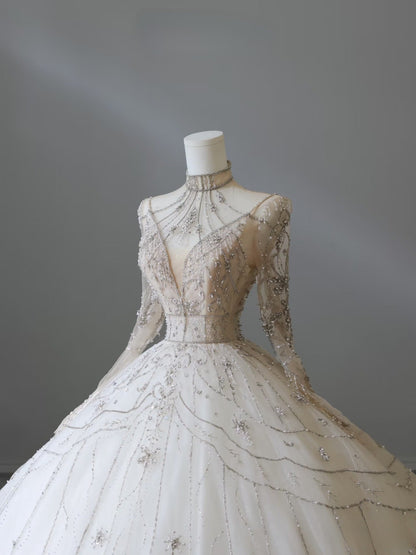 Timeless Ball Gowns High Neckline Tulle Long Sleeves Wedding Dress Bridal Dresses