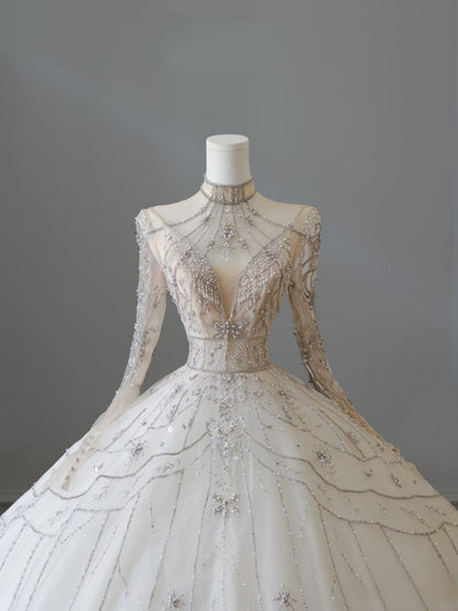 Timeless Ball Gowns High Neckline Tulle Long Sleeves Wedding Dress Bridal Dresses