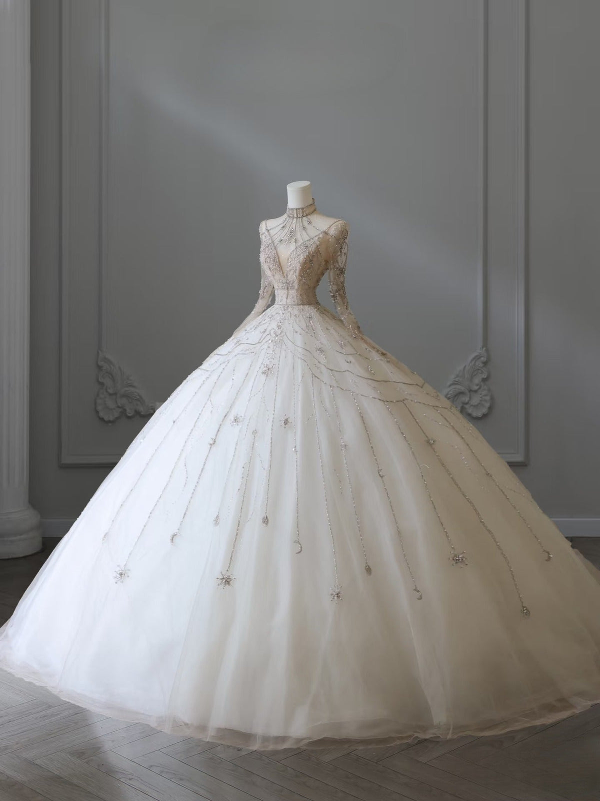 Timeless Ball Gowns High Neckline Tulle Long Sleeves Wedding Dress Bridal Dresses