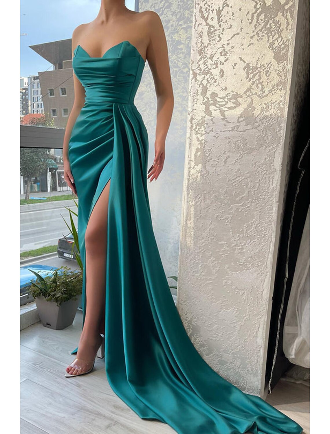 Mermaid Party Dress Evening Gown Sexy Dress Wedding Wedding Reception Court Train Sleeveless Strapless Satin with Ruched Slit 2026