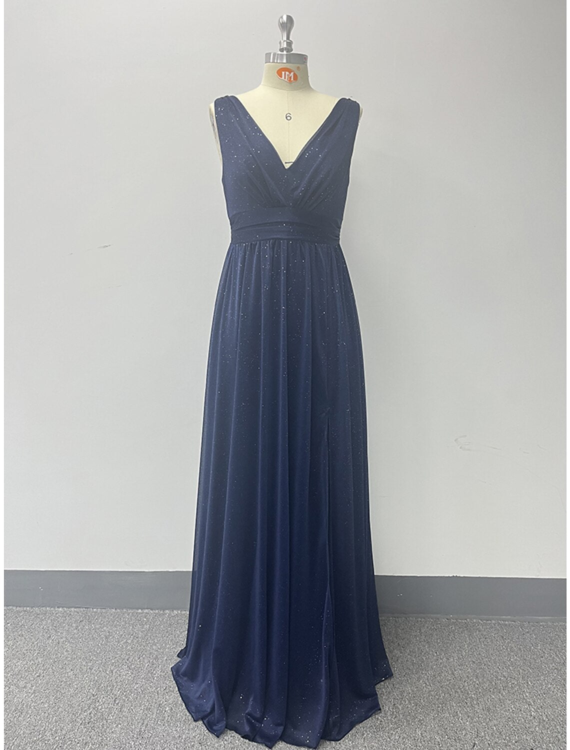 A-Line Evening Gown Empire Dress Wedding Guest Party Wear Floor Length Sleeveless V Neck Spandex V Back with Glitter Slit