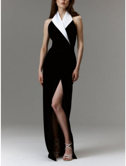 Sheath / Column Evening Gown Elegant Dress Formal Floor Length Black Dress Sleeveless V Neck Imitation Silk with Slit 2026