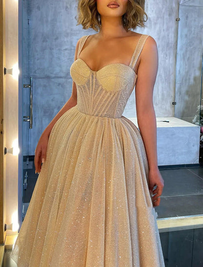 Ball Gown Prom Dresses Corsets Dress Wedding Party Dress Birthday Ankle Length Sleeveless Spaghetti Strap Tulle with Glitter Sequin