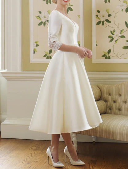 Bridal Shower Simple Wedding Dresses Wedding Dresses Sheath / Column Sweetheart Long Sleeve Knee Length Fabric Bridal Gowns With Solid Color