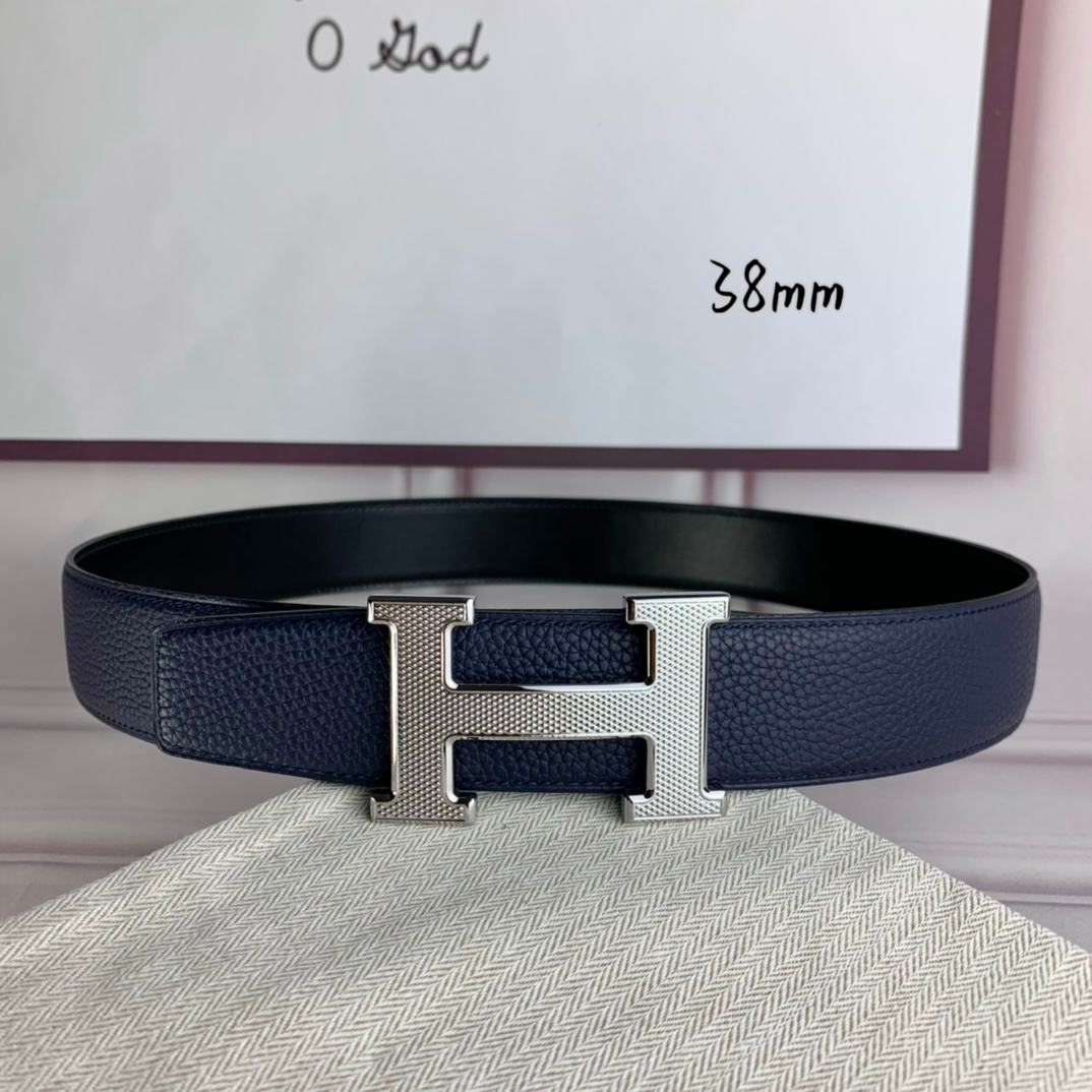 HERMES BELT TOGO SWIFT BUCKLE BLUE 38MM