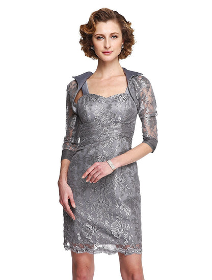 Sheath / Column Mother of the Bride Dress Two Piece Straps Knee Length Lace Sleeveless yes with Lace Appliques