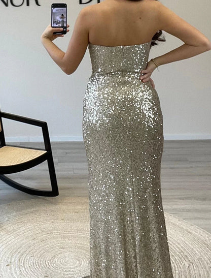 Mermaid / Trumpet Prom Dresses Sparkle Dress Prom Birthday Sweep / Brush Train Sleeveless Off Shoulder Sequined with Sequin