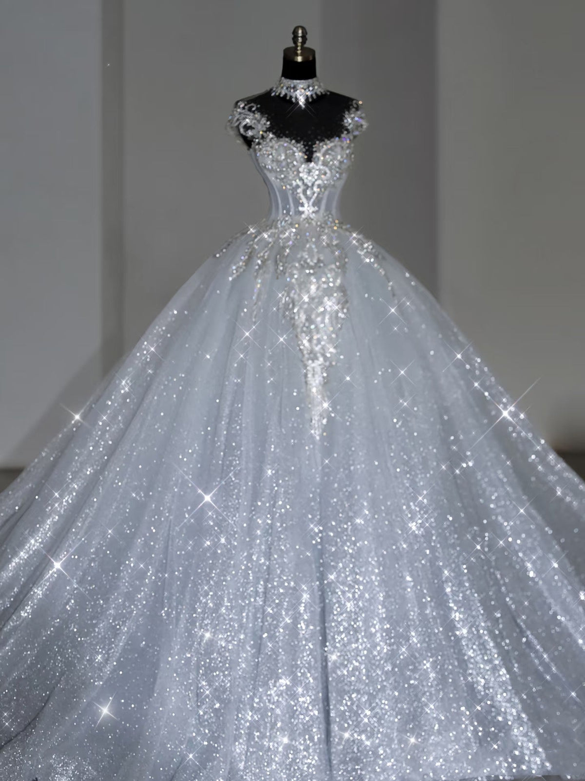 Unique Bridal Dress Ball Gowns Scoop White Sequin Long Wedding Dress Luxury Bride Dresses Bridal Gown