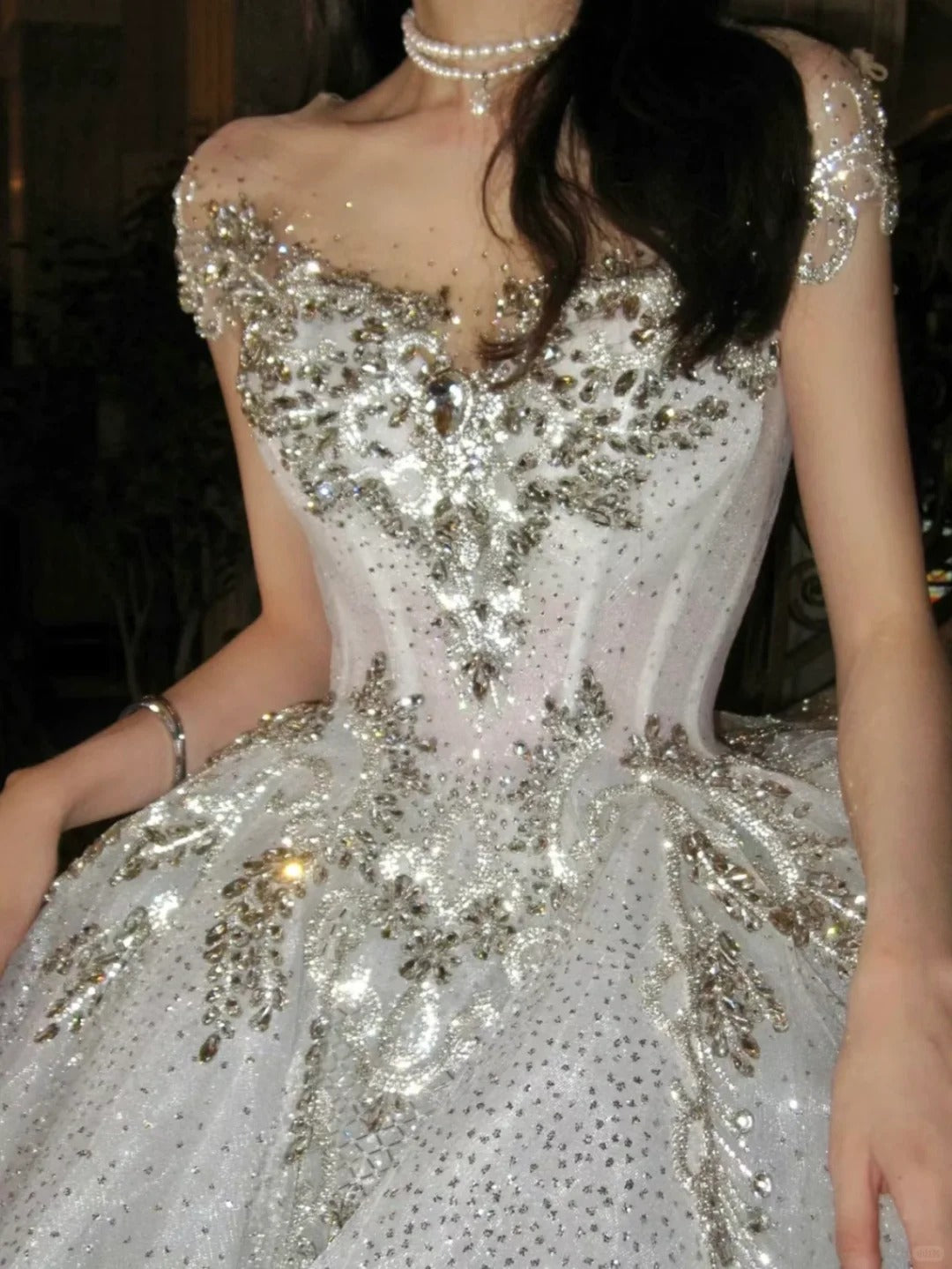 Unique Bridal Dress Ball Gowns Scoop White Sequin Long Wedding Dress Luxury Bride Dresses Bridal Gown