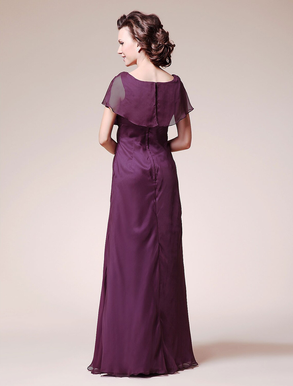 A-Line Mother of the Bride Dress Elegant V Neck Floor Length Chiffon Short Sleeve No with Ruffles Flower