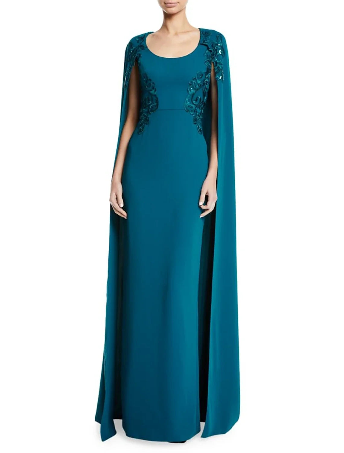 Sheath / Column Evening Gown Elegant Dress Wedding Guest Wedding Party Floor Length Sleeveless Jewel Neck Capes Chiffon with Appliques