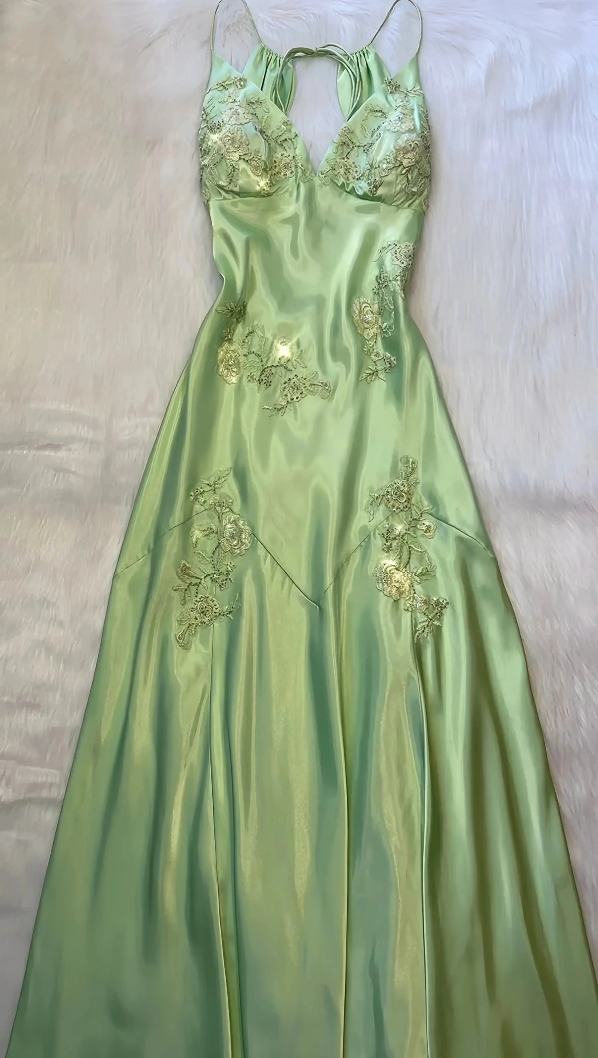 V-Neck Long Prom Dresses ,Light Green Prom Gowns