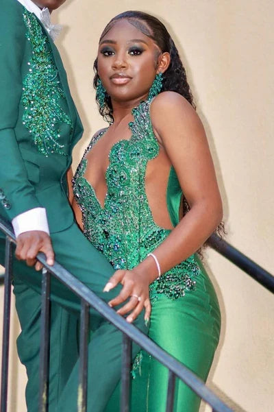 Gorgeous Dark Green Prom Dress Glittering Beaded Evening Gown Mermaid Party Dress Long Formal Dress TP4865