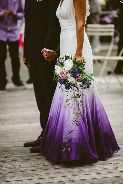 V Neck Ombre Prom Dresses, A Line Wedding Prom Gowns
