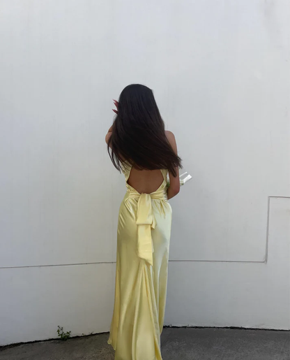 V-Neck Purple Satin And Floor Length Prom Dresses Prom Gowns